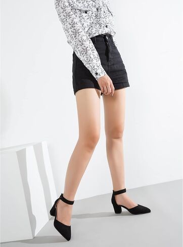 حذاء نسائي من Enelauge بمقدمة مدببة وحزام للكاحل وإبزيم وكعب مكتنز وصنادل D'Orsay لحفلات الزفاف in Kuwait