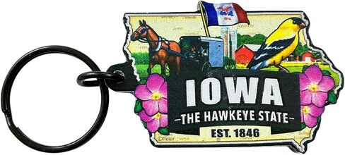 Westmon Works Iowa Keychain Souvenir with State Map and Flag Images Acrylic Key Chain in Saudi Arabia