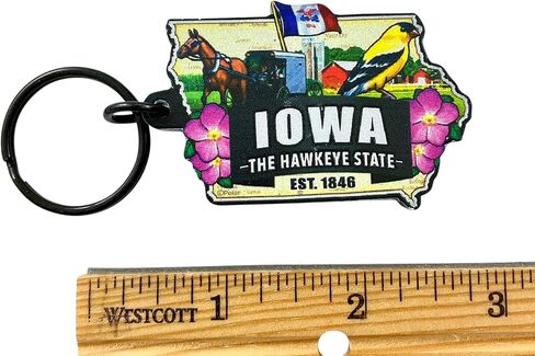 Westmon Works Iowa Keychain Souvenir with State Map and Flag Images Acrylic Key Chain in Saudi Arabia