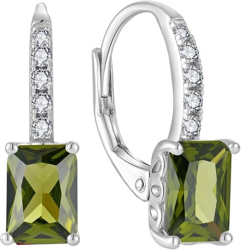 FJ Silver Birthstone Earrings for Women, Sparkling Sparkling Princess Cut Square Crystal Leverback Earrings in Kuwait