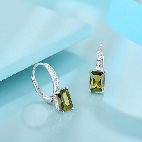 FJ Silver Birthstone Earrings for Women, Sparkling Sparkling Princess Cut Square Crystal Leverback Earrings in Kuwait