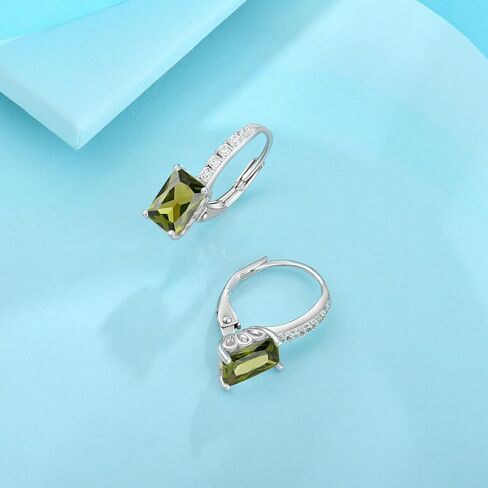 FJ Silver Birthstone Earrings for Women, Sparkling Sparkling Princess Cut Square Crystal Leverback Earrings in Kuwait