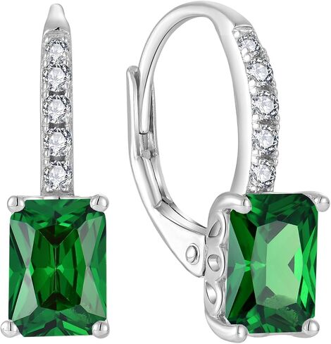 FJ Silver Birthstone Earrings for Women, Sparkling Sparkling Princess Cut Square Crystal Leverback Earrings in Kuwait