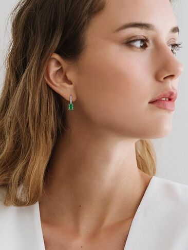 FJ Silver Birthstone Earrings for Women, Sparkling Sparkling Princess Cut Square Crystal Leverback Earrings in Kuwait