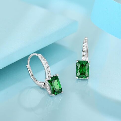 FJ Silver Birthstone Earrings for Women, Sparkling Sparkling Princess Cut Square Crystal Leverback Earrings in Kuwait