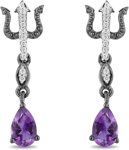 Jewelili Enchanted Disney Fine Jewelry Sterling Silver with Black Rhodium 1/20 CTTW Diamond and Amethyst Ursula Earrings in Saudi Arabia