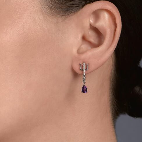 Jewelili Enchanted Disney Fine Jewelry Sterling Silver with Black Rhodium 1/20 CTTW Diamond and Amethyst Ursula Earrings in Saudi Arabia