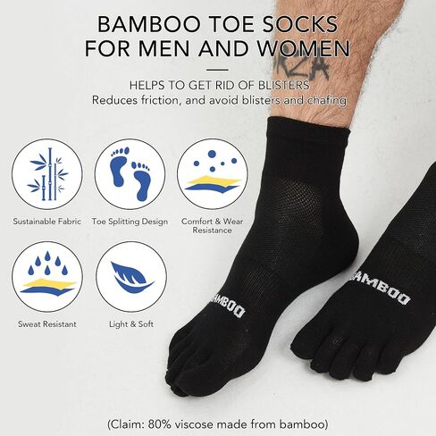 SPST Toe Socks for Men and Women, Bamboo Viscose Five Finger Ankle Socks, Athletic Running Socks 3 Pairs in Kuwait