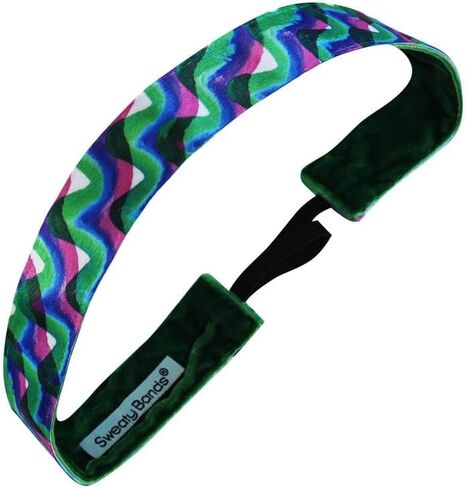 عصابة رأس للسيدات والفتيات من Sweaty Bands - عصابة شعر مبطنة بالمخمل غير قابلة للانزلاق - سهلة الانزلاق والانزلاق أخضر وردي 2.54 سم in Kuwait