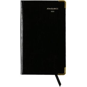 AT-A-GLANCE 2025 Fine Diary, Weekly & Monthly Diary, 2-3/4" x 4-1/4", Pocket Size, Black (72010525)
