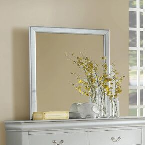 Acme Louis Philippe Wooden Rectangular Mirror in Platinum White
