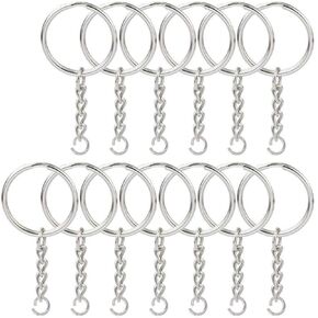 150 Pcs NANSSY 1 Inch/25mm Split Keyrings with Chain Silver Keychain Ring, Key Chains Rings Parts with Open Jump Ring and Connector.