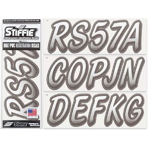 Stiffie Whipline White/Carbon 3" Alpha-Numeric Boat Registration Numbers Identification Stickers Decals: matches Yamaha WaveRunner VX Cruiser, VX and EX Deluxe