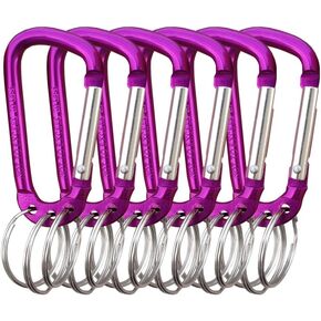 Carabiner Clip Keychain Aluminum Alloy D Shape Multifunction Clip Hook with 3 Key Rings 6 Pack