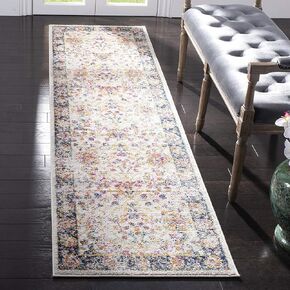SAFAVIEH Madison Collection Runner Rug - 2'3" x 10', Cream & Navy, Oriental Boho Chic Distressed Design, Non-Shedding & Easy Care, Ideal for High Traffic Areas in Living Room, Bedroom (MAD609D)