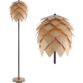 JONATHAN Y JYL6124A Simon 63" Pinecone Wood/Metal LED Floor Lamp, Contemporary, Modern, Organic, Office, Bedroom, Living Room, Family Room, Dining Room, Kitchen, Natural/Black