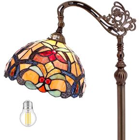 WERFACTORY Tiffany Floor Lamp Orange Liaison Stained Glass Arched Lamp 12X18X64 Inches Gooseneck Adjustable Corner Standing Reading Light Decor Bedroom Living Room S617 Series