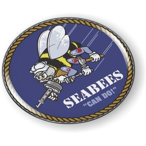 [Officially Licensed Product] - U.S. Navy Seabees Naval Construction Battalions 3D Domed CAR Emblem Badge Sticker Flexible Round