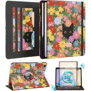 for Samsung Galaxy Tab A9 Plus Case 11 Inch - for Women Girls Cute Rotating Stand Folio Cover with Pencil Holder & Card Slot Girly Cat Unique Design Blue Teen for Samsung A9 Plus Tablet Cases