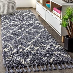 JONATHAN Y MCR102B-8 Mercer Shag Plush Tassel Moroccan Tribal Trellis Geometric Indoor Area-Rug Bohemian Contemporary Easy-Cleaning Bedroom Kitchen Living Room, 8 X 10, Cream/Grey