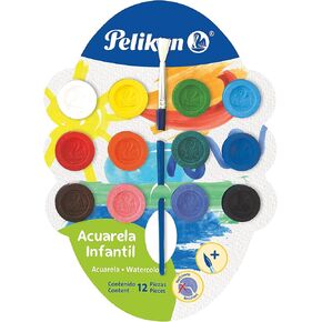 Pelikan Washable Junior Watercolor and Brush Plastic Set, 12 Colors, 1 Each (07501203),Assorted