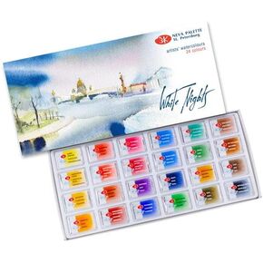 WHITE NIGHTS Artist Watercolor Set of full 2,5ml pans, 24 Color in a cardboard box by Nevskaya Palitra, Saint Petersburg