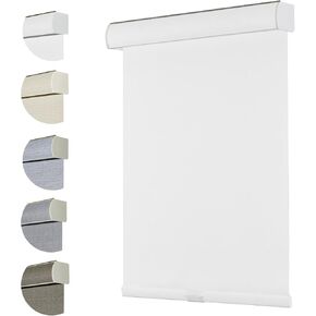 Persilux Free-Stop Cordless 100% Blackout Roller Window Shades for Home (White, 35.5"W x 72"H) Linen Look Textured Fabric UV Protection Thermal Insulated Roller Blinds for Windows, Home, Bedroom, Door