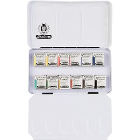 Schmincke - AKADEMIE®AQUARELL Watercolor Compact Color Box, Basic Assortment 12 x 1/2 Pans, 75 112 097, Metal Box, Highly lightfast Colors, fine Artists' Watercolors