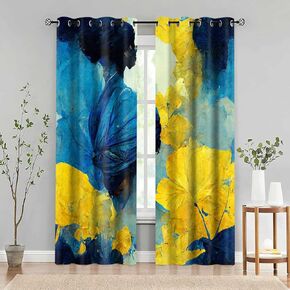 Abstract Art Blackout Curtains Modern Yellow Blue Printed Drapes Vibrant Design Works Thermal Insulated Window Curtain Panels for Bedroom Living Room Decor 42x63inch 2 Panels CLOKMS0244