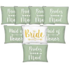 Whaline 8Pcs Bridesmaids Makeup Bags Wedding Bridal Cosmetic Canvas Organizer Bag Sage Green Maid of Honor Zipper Cosmetic Pouch for Women Wedding Bridal Shower Party Favor Supplies