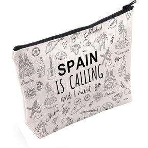 POFULL Spain Family Trip Gift Spain Is Calling And I Must Go Cosmetic Bag Spanish Honeymoon Gift (Spain Is Calling Cosmetic Bag)
