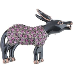 Alilang Black Enamel Crystal Democrat Donkey Mule Cartoon Animal Convertible to Pendant Brooch Pin