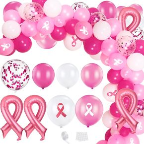 HyDren 108 Pieces Breast Cancer Awareness Decorations Balloons Arch Garland Kit 12 10 5 Inch Pink White Confetti Latex Pink Ribbon Foil Balloons for Pink Ribbon Party Decoration Supplies