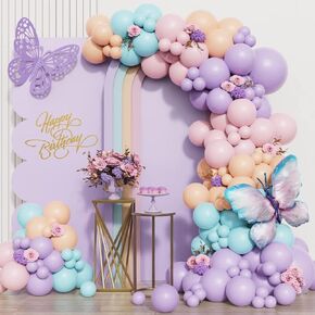 Butterfly Balloon Garland Arch Kit - 149PCS Pink & Purple Balloons with Fairy Wings, Butterfly Foil Balloon & Stickers for Girl Birthday, Bridal Shower Party Decorations