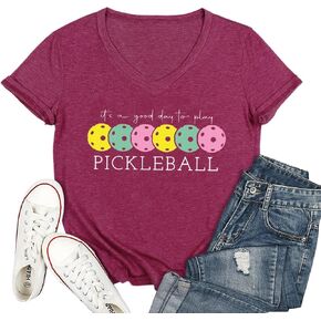 تي شيرت وقميص بدون أكمام للسيدات من Pickleball، إنه يوم جيد للعب قميص Pickleball ذو الرسومات