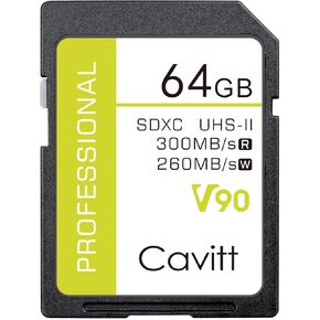 Cavitt V90 SD Card 64GB for DSLR Cameras,Professional UHS-II 300R/260W,Sdxc V90 High Speed Memory Cards for Cameras,Supports 4K/6K/8K/Full HD Video and RAW,Compatible with Mainstream Brand Cameras