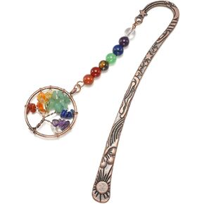 Top Plaza Unique Vintage Metal Bookmark Religious Bronze Star Sun Moon Bookmarks with 7 Chakra Crystals Healing Stone Beaded Life Tree Book Mark Mothers Day Mom Gifts