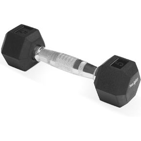 Yes4All Single Rubber Coated Hex Dumbbell with Chrome Handle (Black, 5 lbs)