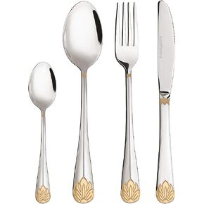 Silverware Set Limited Edition – 24 Piece Dinnerware Set – Flatware Set for 6 – Silver Tableware Set w/Gold Accents – Great for Family Gatherings & Daily Use – Spoons, Knives, Teaspoons, Forks