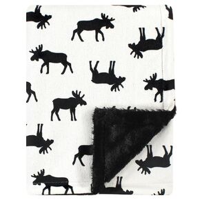 Hudson Baby Unisex Baby Plush Blanket with Furry Binding and Back, Moose, One Size