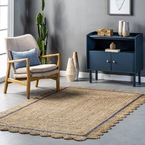nuLOOM Tera Petals Solid 2x8 Jute Runner Rug for Dining Room Rug Neutral Rug Living Room Rug Entryway Hallway Kitchen, Blue/Ivory
