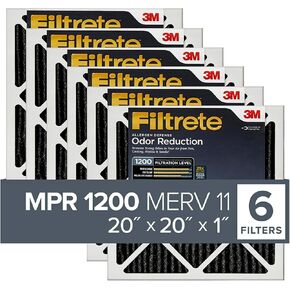 Filtrete 20x20x1 Air Filter, MPR 1200, MERV 11, Allergen Defense Odor Reduction 3-Month Pleated 1-Inch Air Filters, 6 Filters