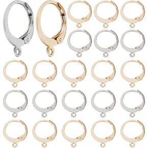 Beebeecraft 24Pcs 2 Colors Leverback Earring Findings 18K Gold & Platinum Plated French Earring Hooks Flower Pattern Interchangeable Dangle Ear Wire Findings for Jewelry Making