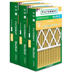 Filterbuy 16x25x5 Air Filter MERV 11 Allergen Defense (3-Pack), Pleated HVAC AC Furnace Air Filters for Honeywell FC100A1029, Lennox X6670, Carrier, Bryant, & More (Actual Size: 15.75 x 24.75 x 4.38)