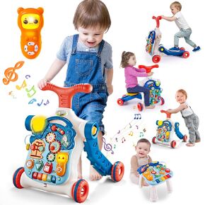 5 in 1 Baby Walker Sit-to-Stand Toys, Learning Walker for Boys Girls Toddler, Multifunctional Educational Activity Center Removable Play Panel, Push Walker Toys Gifts for Infant 6-18 Months