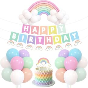Pastel Rainbow Party Decoration Set Pastel Rainbow Themed Party Kit Happy Birthday Pastel Color Banner Rainbow Bridge Balloons Cake Topper For Pastel Rainbow Girls' Birthday Themed Baby Shower