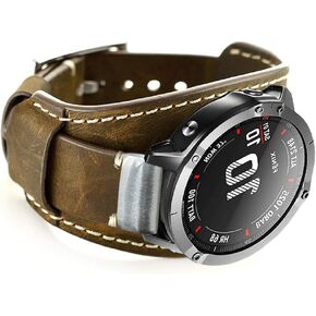 Leather Bands Compatible with Garmin Fenix 5/Fenix 5 Plus/Fenix 6/Fenix 6 Pro/Forerunner 935/945/Approach S60/Quatix 5 Smartwatch,22mm Quick Fit Genuine Leather Cuff Band Repalcement Strap