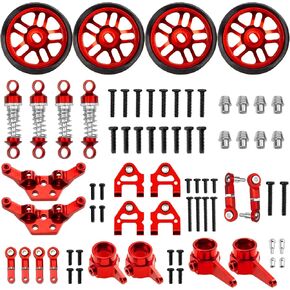 Metal Steering Knuckles Kit A-Arms Suspension Arm Rear Link Rod Shocks & Tires Upgrade Parts Compatible with WLtoys 284131 k979 k989 k999 1/28 RC Car