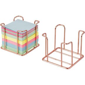 MyGift Set of 2 Modern Sticky Note Holders, Copper Metal Wire Desktop Self-Stick Notepad Holder, Tabletop Self Adhesive Memo Pads Containers for Home Office School Desk