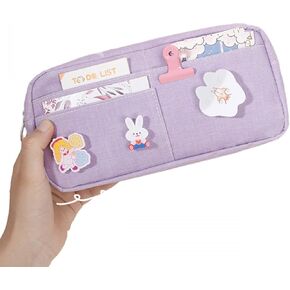 حقيبة أقلام رصاص كبيرة من Kawaii لتخزين الأدوات المكتبية وحقيبة أقلام رصاص من القماش وحقيبة مكياج لطيفة ومستلزمات مدرسية للفتيات والأطفال هدية مع شارة (A-وردي)...
